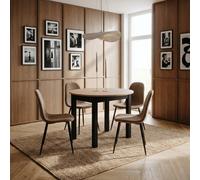 DecHome Tavolo Rotondo Allungabile da Pranzo 100-140x76x100 Quercia/Nero Coburg