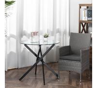 DecHome Tavolo Rotondo da Pranzo Cucina in Vetro/Metallo 80x80x75 cm Nero
