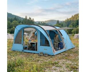 DecHome - Tenda Campeggio 2 Posti 4 Posti a Tunnel con 2 Stanze Impermeabile 565x370x200 cm Azzurro