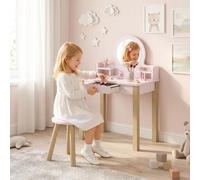 DecHome - Toeletta Trucco Bambina Composto da Sgabello Specchio e Cassetto in Legno Rosa