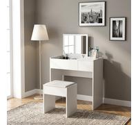 DecHome Toeletta trucco con Specchio a Ribalta con Sgabello 80x40x79 cm Bianco