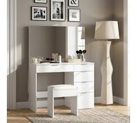 DecHome Toeletta trucco con Specchio con Sgabello 40x24x46 cm Bianco