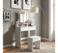 DecHome Toeletta trucco con Specchio con Sgabello 75x38x135 cm Bianco