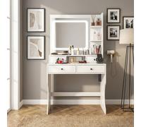 DecHome Toeletta trucco con Specchio Luci LED e Prese USB 90x45x160 cm Bianco