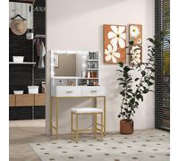 DecHome Toeletta Trucco con Specchio Luci LED e Sgabello 80x40x138 cm Bianco/Oro