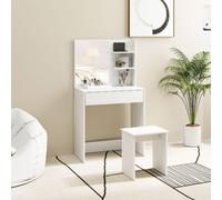 DecHome Toeletta Trucco con Specchio Moderna con Sgabello 75x40x137 cm Bianco