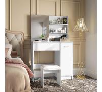 DecHome Toeletta Trucco con Specchio Moderna con Sgabello 80x40x132 cm Bianco