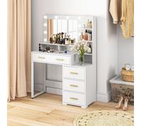DecHome Toeletta trucco con Specchio Moderna Luci LED 100x40x138 cm Bianco