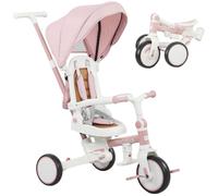 DecHome Triciclo per Bambini 5 in 1 con Maniglione di Spinta e Copertura Rimovibile, 96.5x49x101 cm, colore Rosa - L6920PK