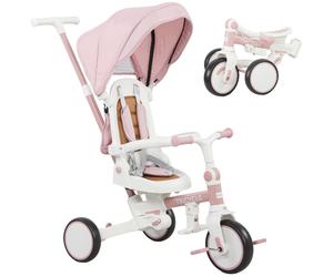 DecHome Triciclo per Bambini 5 in 1 con Maniglione di Spinta e Copertura Rimovibile, 96.5x49x101 cm, colore Rosa - L6920PK