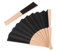 DECHOUS 2 Pz ventaglio di Legno Parete autoadesiva Tubo del Progetto ricamare ventaglio da Matrimonio ventaglio Pieghevole Ventilatore a Mano ventagli Pieghevoli da Donna Poliestere Black