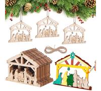 DECHOUS 20pezzi Decorazioni per Presepi Natalizi in Legno Decorazioni Religiose per Albero di Natale Casa di Forma Ciondoli da Appendere per Nascita di Gesù Beige