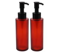 DECHOUS 2pezzi Flaconi in Vetro Pompa Pressione Ricaricabili da Contenitori per Cosmetici in Vetro Ambrato Erogatori Pompa per Olio Shampoo e Lozione Colore Rosso Scuro Antiperdita