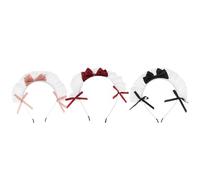 DECHOUS 3pezzi Fascia per Capelli Fiocco in Pizzo Nero Rosso Scuro Rosa per Cosplay da Cameriera Gothic Lolita Tea Party Accessori per Capelli Principessa Plissettata in Tessuto