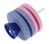 DECHOUS Affilatrice per Tosaerba a Doppio Strato Temperamatite da Esterno Resistente con Pietra Industriale 4 Strati Blu e Rosa Utensile Affilatura Multiuso per Giardinaggio Domestico e Professionale