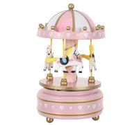 DECHOUS Carillon a Carica Automatica a Forma di Giostra Rosa con Cavalli Rotanti Statuina Musicale Decorativa da Tavolo per Natale e Regalo di Compleanno Ornamento Natalizio da