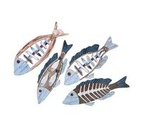 DECHOUS Decorazione da Parete A Forma di Pesce in Legno Nautico, 4 Pezzi: Decorazione da Appendere in Stile Rustico Mediterraneo per Spazi A Tema Marino, Cameretta O Parete Esterna -