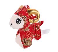 DECHOUS Peluche Capra Anno 2027 Rosso, Ornamento Stabile per Ingresso | Tessuto e Cotone Pp, Motivo Orientale Nuvole e Emblema Fu, per Scrivanie e Amici