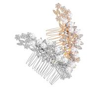 DECHOUS Pettini per Chioma da Sposa Fatti a Mano a Forma di Fiore Set da 2 Pz in Lega con Perle e Strass Accessori per Acconciature da Matrimonio Leggeri e Confortevoli per Cerimonie