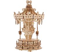 DECHOUS Puzzle 3D in Legno Giostra Autoassemblante con 10 Pezzi, Kit Educativo per Bambini, Decorazione Casa e Ufficio in Legno Naturale Levigato