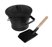 DECHOUS Secchio per Cenere da Caminetto con Paletta, Secchio per Cenere Calda con Coperchio, Ferro e Legno, Nero, Resistente al Calore, per Riscaldamento a Legna e Focolare