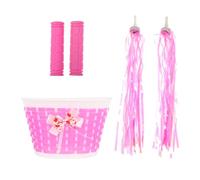 DECHOUS Set 5 Pezzi Accessori Bici Rosa Cestino Intrecciato + 2 Coprimanubrio + 2 Nastri Decorativi per Bici e Monopattino Kit Decorazione Sicuro e Durevole per Sport all’Aperto