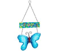DECHOUS Targa Benvenuto Farfalle in Ferro Decorativa da Appendere Blu | Decorazione da Giardino Esterno, Leggera e Sospesa, per Festa del Raccolto e Periodo Festivo