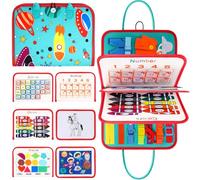 DECHOUS Tavola Sensoriale Montessori per Piccoli Gioco Educativo in Feltro Blu Board Attività con Alfabeto Numeri Forme Zip e Lacci per Sviluppo Abilità Motorie e Autonomia