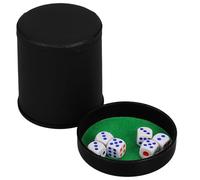 DECHOUS Tazza per Dadi con Coperchio in Pelle Artificiale Interno in Velluto Inclusi Dadi per Giochi da Tavolo Feste e Viaggi Portadadi Portatile e Riponibile