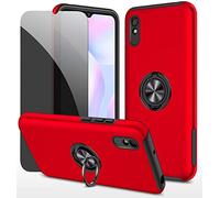 Dechyi Privacy cover per Xiaomi Redmi 9A /9AT Custodia con Privacy Anti Spy in vetro temperato con custodia protettiva ad anello- Rosso