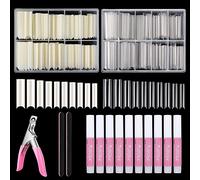 Deciniee Unghie Finte Lunghe,480 Pezzi Curve XXL C Tip Unghie con Colla,2 Confezioni di Punte per Unghie in Acrilico Naturale e Trasparente,10 Misure Extra Lunghe Dritte Quadrate Estensioni per Unghie