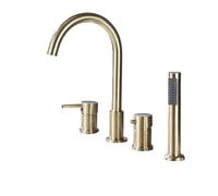 Deck Mount Bathroom Bathtub Set With Handheld Shower Tub Faucet Hot And Cold Water Mixer Bath Gold Bathtub Tap(Brushed Golden)