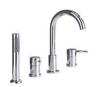 Deck Mounted 4 Foro Vasca Da Bagno Doccia Miscelatore Rubinetto con Estrarre Doccia Portatile Calda e Fredda Singola Maniglia Rubinetto Vasca Da Bagno Moderno Kit Doccia & Design Elegante