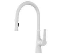 Deck Mounted Kitchen Faucet Pull Out Mixer Tap Gun Gray Brass Two Function Single Handle Hot And Cold Water Crane(White)