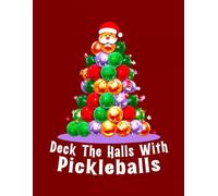 Deck the Halls with Pickleballs Novelty Journal-Style Notebook - Christmas Tree Design Red: 8.5" X 11" 140 Pages - Wide Ruled Paperback with Dateline