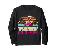 Deck The Palms Christmas Fenicottero Palma Tropical Xmas Maglia a Manica