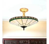 Deckenleuchte IN Tiffany Stile Vetro Verde Bianco Ottone Antico Soffitto Lampada