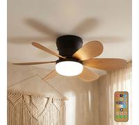 Deckenventilator Lüfter Küchenlampe Holzoptik LED Dimmbar Fernbedienung 51 cm