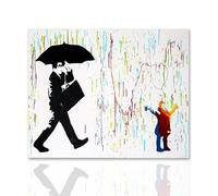 Declea Home Decor Dipinto su Tela Rain Of Colours Quadro Moderno Tributo Banksy, Quadro Street Art Canvas Telaio in Legno Realizzato a Mano