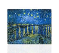 Declea Home Decor Quadro su Tela Notte Stellata Sul Rodano Di Vincent Van Gogh Tributo D'Autore, Canvas Arte Moderna Telaio in Legno Realizzato a Mano