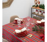 Declea Home Decor Tovaglia Tartan con filo oro, Scozzese Folklore Pattern, Rettangolare per Sala da Pranzo e Cucina, Tovaglia Natalizia Made In Italy, 140 cm x 180 cm, Rosso