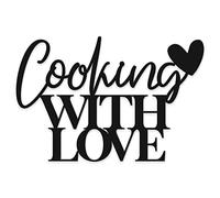 Declea Scritta in Legno da Appendere Cooking with Love, Ideale per la Cucina - Decorazione casa Cucina ristoranti e Locali, Scritta Decorativa in Legno Realizzata a Mano
