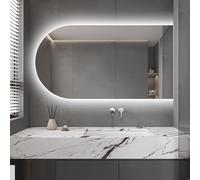 Decmiroor 120/130cm LED Specchio Bagno da Parete con Interruttore Tattile, Specchietti Anti-Nebbia, Asimmetrico Specchi Illuminato a LED, 3000-6000k Regolabile(Right cut,24 * 40inch)