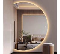 Decmiroor 120cm Specchio a Figura Intera con Luce, Mezza Luna Illuminato Specchi Decorativi for Ingress, 3 Colori Dimmerabile Semicerchio Specchiera Vanity Bagno da Parete(Right,51in/130cm)