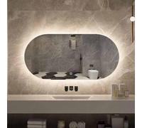 Decmiroor 120x70cm Specchio Bagno a LED Illuminato, Specchio Cosmetico da Parete con Anti-Nebbia, 3 Colori di Luce Regolabile, Ovale, per Decorazioni Casa, Camera da Letto, Soggiorno(Backlit,32"x51")