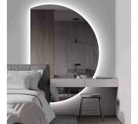 Decmiroor 130cm Specchio da Bagno a LED Semicircolare Antiappannamento Specchio da Parete 3 Colori Dimmerabile for Trucco con Interruttore Touch, for Toletta Soggiorno(Leftcut,51x35inch)