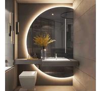 Decmiroor 130cm Specchio da Bagno a LED Semicircolare Antiappannamento Specchio da Parete 3 Colori Dimmerabile for Trucco con Interruttore Touch, for Toletta Soggiorno(Rightcut,51x35inch)