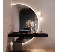 Decmiroor 130x90cm Semicerchio Specchio Bagno a LED 3 Colori, Dimmerabile Anti-Appannamento Specchio Trucco a Parete, Ingresso Specchio Figura Intera a Mezza Luna(Cut left,120cmx80cm)