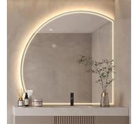 Decmiroor 90cm Specchio da Trucco con LED Luci Dimmerabile, 110cm Anti-Nebbia Illuminato Specchio Semicerchio da Parete, 3 Colori Intelligente Specchio da Bagno(LEFT,110cm)