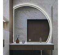 Decmiroor 90cm Specchio da Trucco con LED Luci Dimmerabile, 110cm Anti-Nebbia Illuminato Specchio Semicerchio da Parete, 3 Colori Intelligente Specchio da Bagno(RIGHT,80cm)